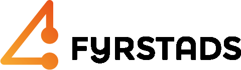 Fyrstads logo: an orange geometric triangle with circular nodes beside a bold black wordmark reading FYRSTADS.